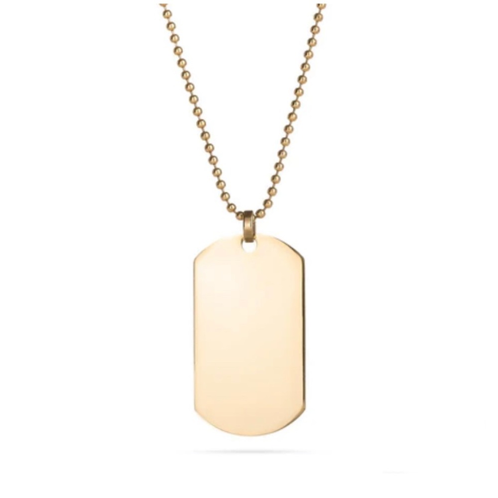 GOLD TONE LARGE DOG TAG NECKLACE WITH CHAIN